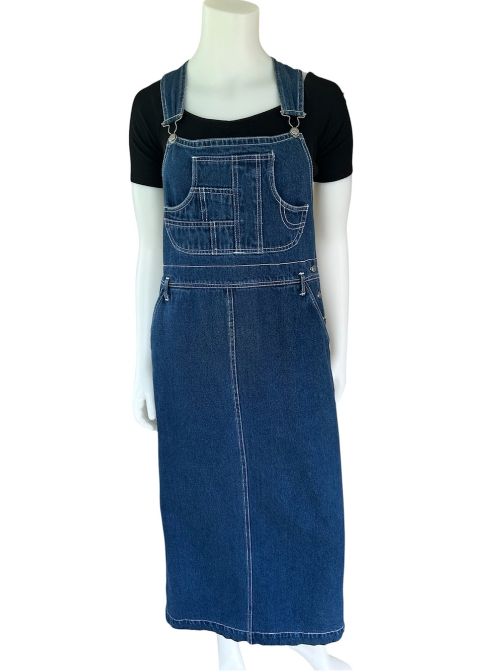 Vintage Denim Overall Maxi Dress Modest Bib 100% Cotton Phoebe Buffet Overalls